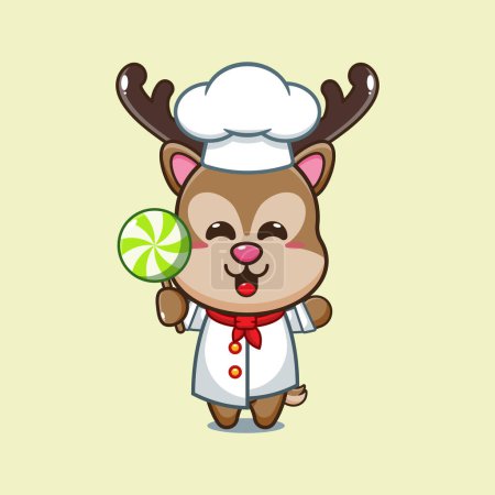 Illustration for Chef deer cartoon vector holding candy. - Royalty Free Image