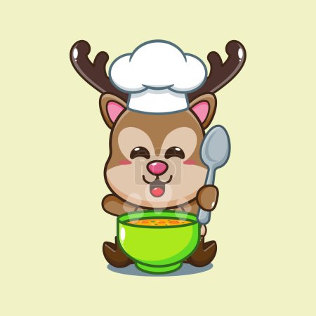 Illustration for Chef deer cartoon vector with soup. - Royalty Free Image