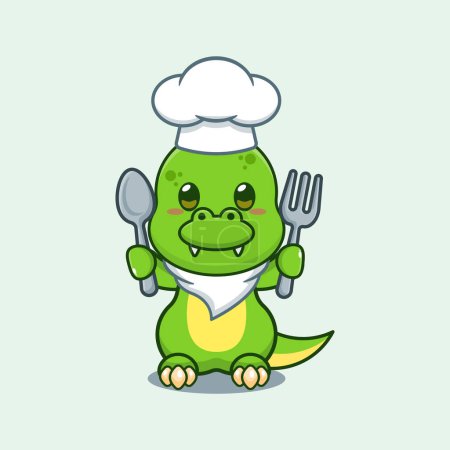 Illustration for Chef dino cartoon vector holding spoon and fork. - Royalty Free Image