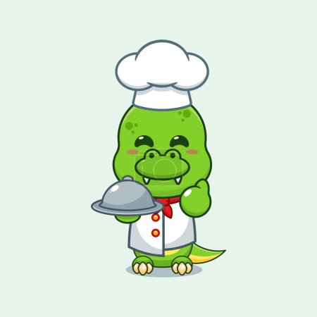 Illustration for Chef dino cartoon vector with dish. - Royalty Free Image