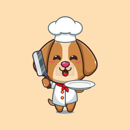 Illustration for Chef dog cartoon vector with knife and plate. - Royalty Free Image