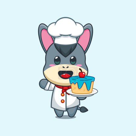 Illustration for Chef donkey cartoon vector with cake. - Royalty Free Image