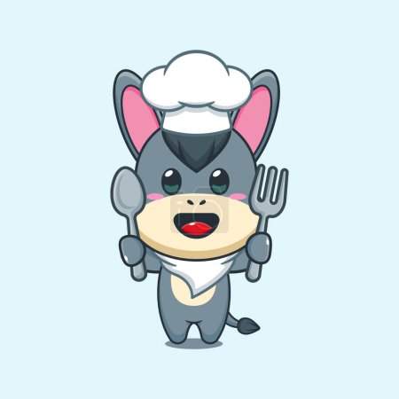 Illustration for Chef donkey cartoon vector holding spoon and fork. - Royalty Free Image