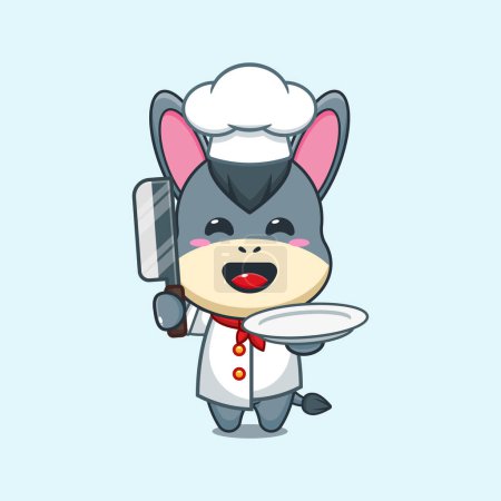 Ilustración de Chef burro vector de dibujos animados con cuchillo y placa. - Imagen libre de derechos