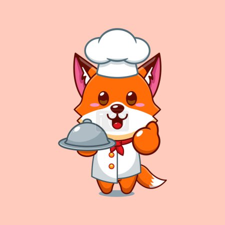 Illustration for Chef fox cartoon vector with dish. - Royalty Free Image