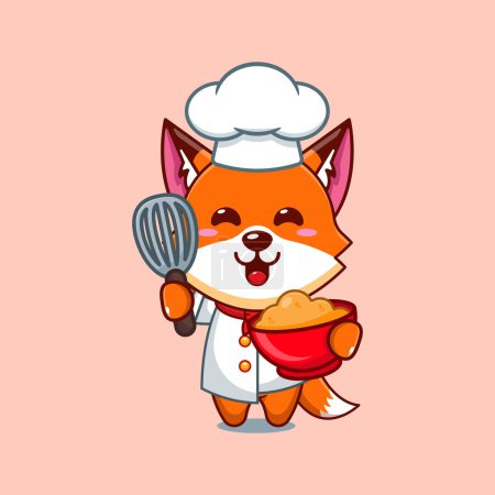 Illustration for Chef fox cartoon vector with cake dough. - Royalty Free Image