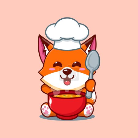 Illustration for Chef fox cartoon vector with soup. - Royalty Free Image