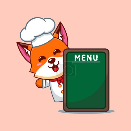 Ilustración de Chef Fox vector de dibujos animados con tablero de menú. - Imagen libre de derechos