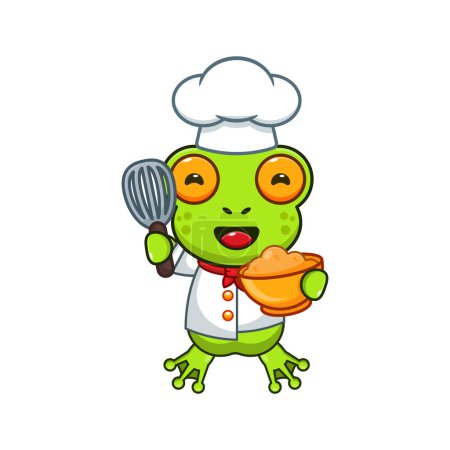 Illustration for Chef frog cartoon vector with cake dough. - Royalty Free Image