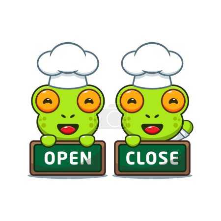Illustration for Chef frog cartoon vector with open and close board. - Royalty Free Image