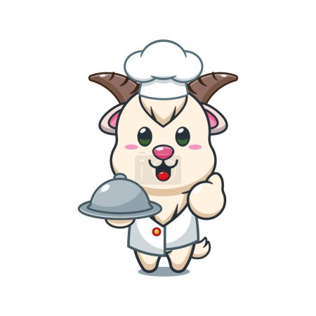 Ilustración de Chef cabra vector de dibujos animados con plato. - Imagen libre de derechos