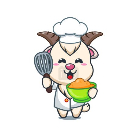 Illustration for Chef goat cartoon vector with cake dough. - Royalty Free Image