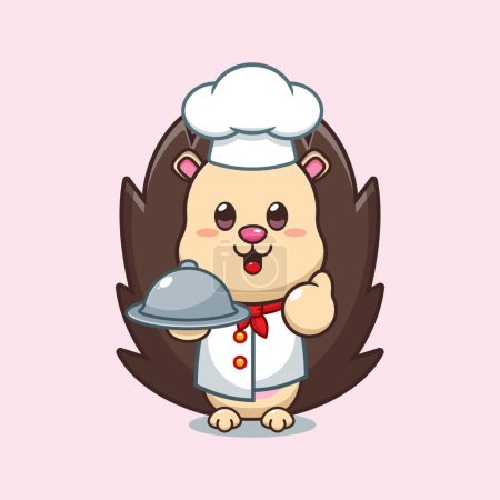 Illustration for Chef hedgehog cartoon vector with dish. - Royalty Free Image