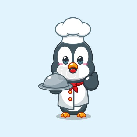 Illustration for Chef penguin cartoon vector with dish. - Royalty Free Image