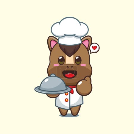 Illustration for Chef horse cartoon vector with dish. - Royalty Free Image