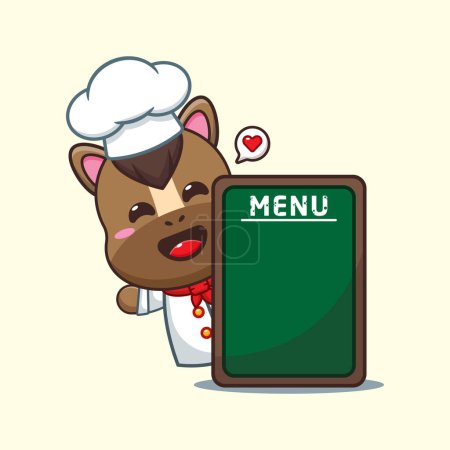 Illustration for Chef horse cartoon vector with menu board. - Royalty Free Image