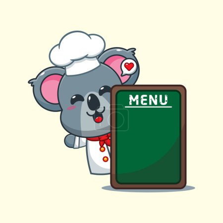 Ilustración de Chef koala vector de dibujos animados con tablero de menú. - Imagen libre de derechos
