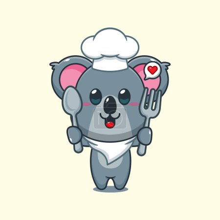 Ilustración de Chef koala vector de dibujos animados celebración cuchara y tenedor. - Imagen libre de derechos