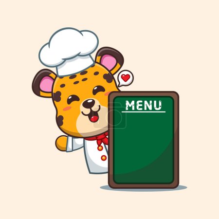 Ilustración de Chef leopardo vector de dibujos animados con tablero de menú. - Imagen libre de derechos
