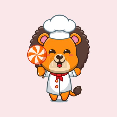 Illustration for Chef lion cartoon vector holding candy. - Royalty Free Image