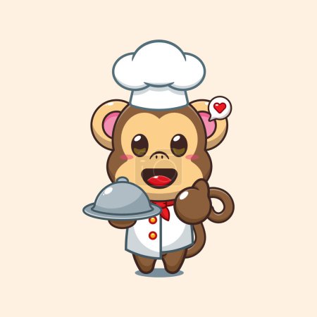 Illustration for Chef monkey cartoon vector with dish. - Royalty Free Image