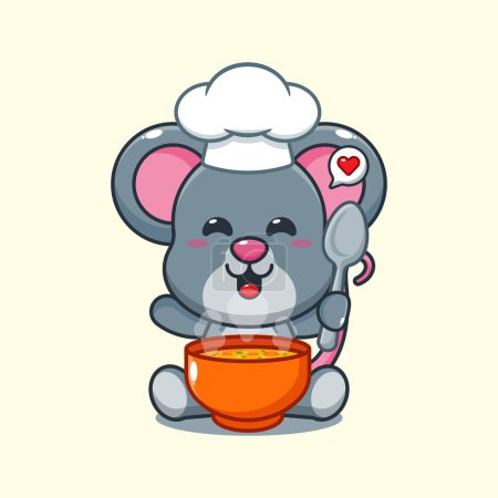 Chef mouse cartoon vector with soup. 