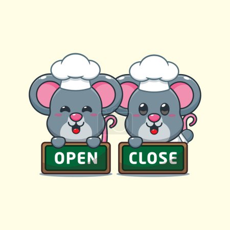 Illustration for Chef mouse cartoon vector with open and close board. - Royalty Free Image