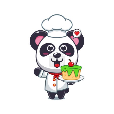 Téléchargez les illustrations : Chef panda vecteur de dessin animé avec gâteau. - en licence libre de droit
