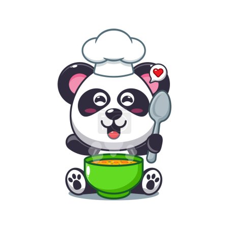 Téléchargez les illustrations : Chef panda vecteur de dessin animé avec soupe. - en licence libre de droit