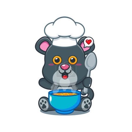 Ilustración de Chef pantera vector de dibujos animados con sopa. - Imagen libre de derechos