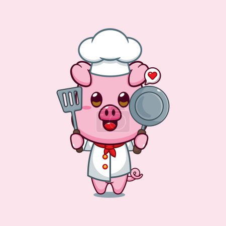Ilustración de Chef cerdo ilustración vector de dibujos animados. - Imagen libre de derechos