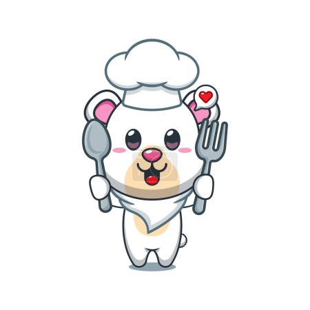 Téléchargez les illustrations : Chef ours polaire vecteur de dessin animé tenant cuillère et fourchette. - en licence libre de droit