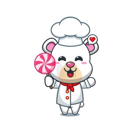 Illustration for Chef polar bear cartoon vector holding candy. - Royalty Free Image