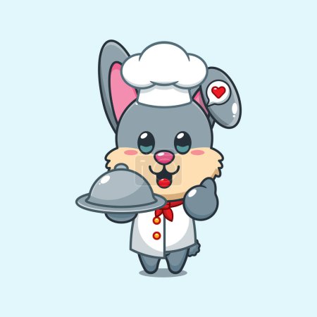 Illustration for Chef rabbit cartoon vector with dish. - Royalty Free Image