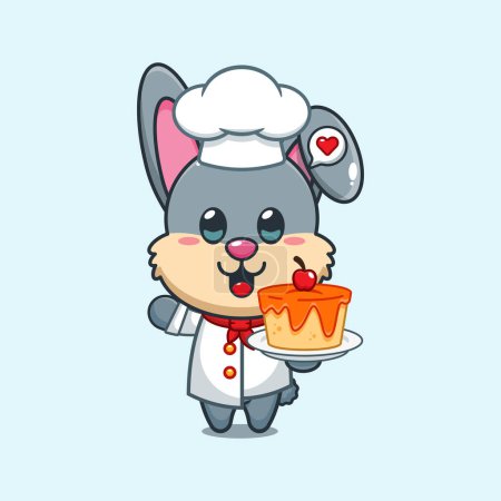 Téléchargez les illustrations : Chef lapin dessin animé vecteur avec gâteau. - en licence libre de droit