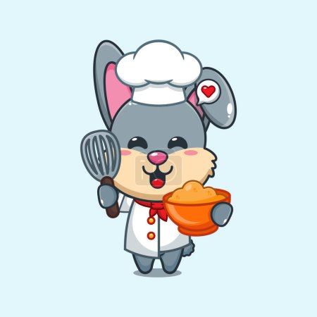 Ilustración de Chef conejo vector de dibujos animados con masa de pastel. - Imagen libre de derechos