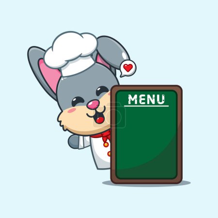 Téléchargez les illustrations : Chef lapin dessin animé vecteur avec panneau de menu. - en licence libre de droit