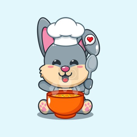 Téléchargez les illustrations : Chef vecteur de dessin animé lapin avec soupe. - en licence libre de droit
