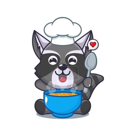 Illustration for Chef raccoon cartoon vector with soup. - Royalty Free Image