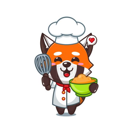 Ilustración de Chef vector de dibujos animados panda rojo con masa de pastel. - Imagen libre de derechos