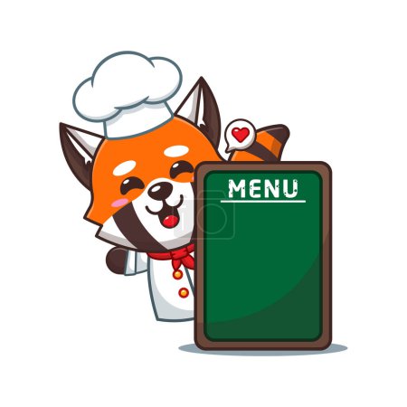 Illustration for Chef red panda cartoon vector with menu board. - Royalty Free Image