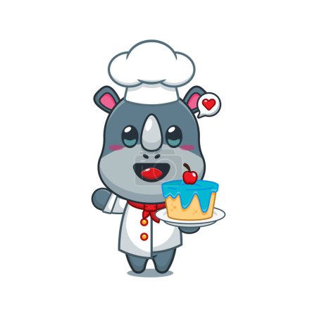 Ilustración de Chef rinoceronte vector de dibujos animados con pastel. - Imagen libre de derechos