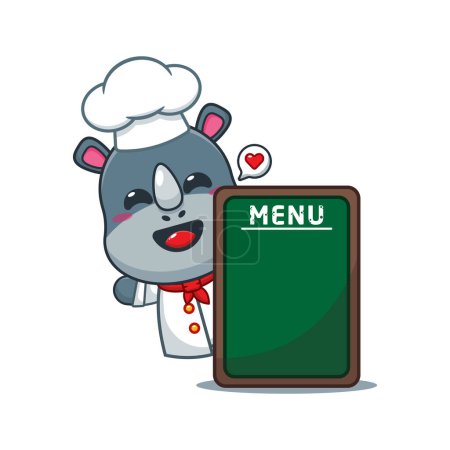 Illustration for Chef rhino cartoon vector with menu board. - Royalty Free Image
