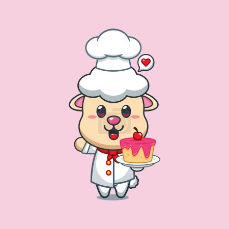 Illustration for Chef sheep cartoon vector with cake. - Royalty Free Image