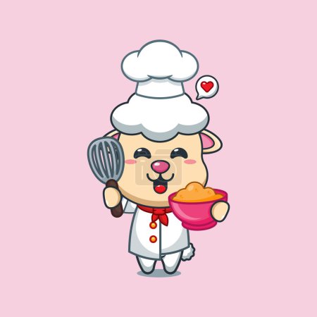 Illustration for Chef sheep cartoon vector with cake dough. - Royalty Free Image