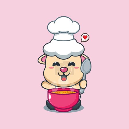 Illustration for Chef sheep cartoon vector with soup. - Royalty Free Image