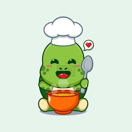 Illustration for Chef turtle cartoon vector with soup. - Royalty Free Image
