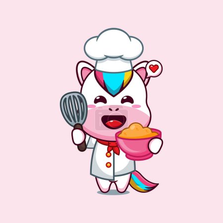 Illustration for Chef unicorn cartoon vector with cake dough. - Royalty Free Image