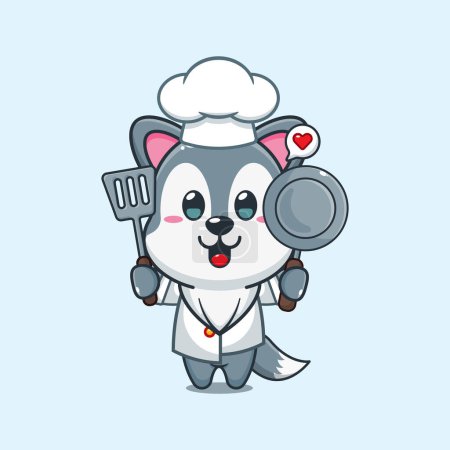 Illustration for Chef wolf cartoon vector illustration. - Royalty Free Image