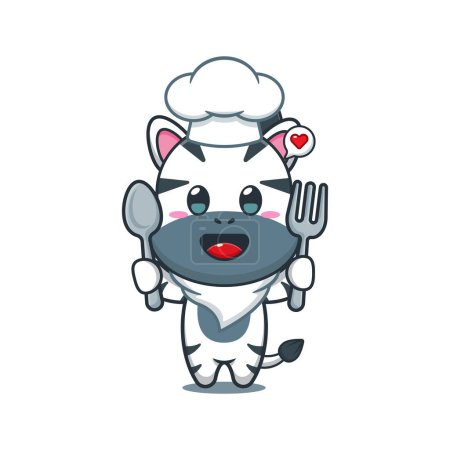 Ilustración de Chef cebra vector de dibujos animados celebración cuchara y tenedor. - Imagen libre de derechos